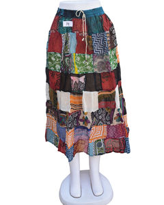 <b>Skirt</b> Cotton Printed Patchwork Wrap New Designs Reversible Breathable Streetwear for Women Natural Waistline for Summer - Product Image 5