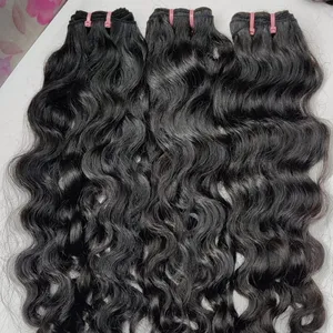 Extensiones de cabello humano virgen indio Color natural Cutícula alineada Sin procesar Estilo de onda profunda suelta Sin procesamiento químico - Product Image 1
