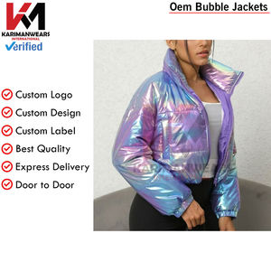 <b>Womens</b> Metallic Shiny <b>Winter</b> Quilted Bubble <b>Coats</b> Stand Collar Thicken Warm <b>Padded</b> Puffer Jackets Cropped Outerwear - Product Image 3