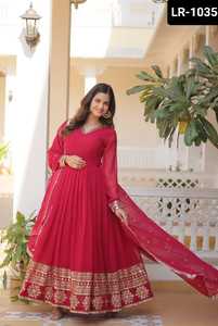 Vestido indio thnic Wea Heavy Designer Anarkali con flor sintética con lentejuelas bordadas Trabajo con borde de encaje de diseñador Dupatta - Product Image 2