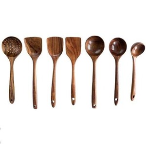Juego de utensilios de cocina de madera de acacia natural con soporte y resto de cuchara Cucharas de cocina antiarañazos para ocasiones de boda - Product Image 2