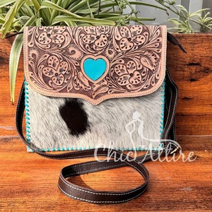 Bolso de cuero de piel de vaca real, bolso de cuero con piedra turquesa, bolso de cuero con herramientas a mano, Bolso multiusos elegante occidental hecho a mano bohemio gitano - Product Image 1