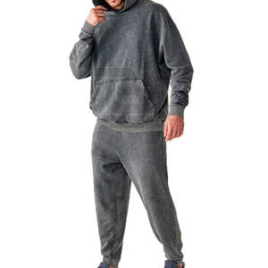 Vêtements de sport XL, grande taille, délavés à l'acide, pour l'hiver, survêtement 100% coton personnalisable, ensembles de motifs solides et respirants, vente en gros - Product Image 1