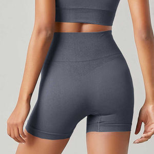 Short de yoga sans couture taille moyenne pour femme, legging de sport à motif solide aux fesses de pêche, bouton à cordon, grande taille, nouvel arrivage - Product Image 2