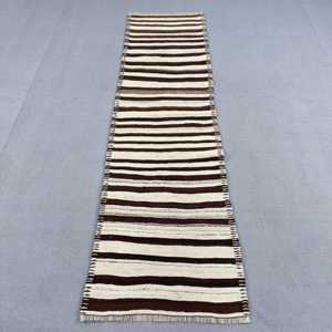 2.5x9.1 ft Vintage Kilim Rug, Turkish Rug, <b>Brown</b> Plants & trees <b>Wool</b> Rug - Product Image 1