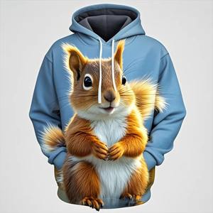 Linda ardilla cremallera polar transpirable de gran tamaño pulóver Sudadera con capucha hombres/mujeres/niños Streetwear - Product Image 1