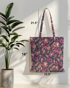 Sac fourre-tout en coton imprimé avec motif de vigne florale, base foncée, écologique, réutilisable, sac de shopping quotidien, léger et durable - Product Image 2