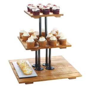 Soporte de lujo para pasteles de 3 niveles, diseño moderno Simple, madera, Metal, precio al por mayor, artículos de fiesta, soporte de exhibición de postres, accesorio de panadería para el hogar - Product Image 1