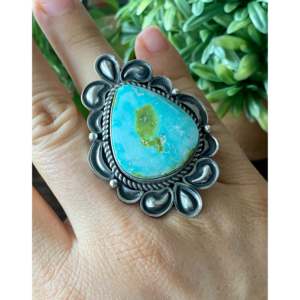 Alex Sanchez Sonoran Mountain Turquoise Sterling <b>Silver</b> <b>Ring</b> Size 8 Vermeil Rhodium Boho <b>Statement</b> Piece for Everyday Wear - Product Image 2