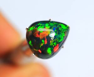 อัญมณีทรงลูกแพร์สีดำแบบเอทิโอเปียของแท้สีรุ้งทรงลูกแพร์โอปอลสีดำฉูดฉาดสีรุ้งอัญมณีโอปอลเอธิโอเปียอัญมณีหลวมพลอยโอปอลสีดำ - Product Image 1