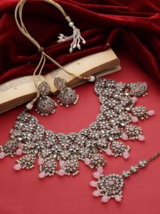 <b>Wedding</b> Floral Choker, Bridal Choker <b>Set</b>, Dulhan Floral Choker , Reverse AD Jewelry , Mehandi Plated ,Designer Jewelry - Product Image 2