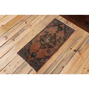 1,3x2,8 ft Turkish Rug, Rug, <b>Brown</b> Plants & trees Rug <b>Wool</b> - Product Image 2