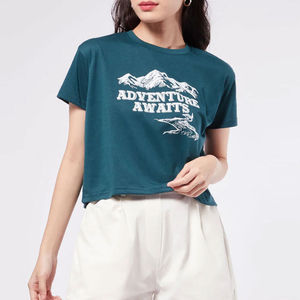 T-shirts courts en coton personnalisés pour femmes, coupe ample, décoration en strass, couleur unie, tricotés, été, service OEM, vente - Product Image 5