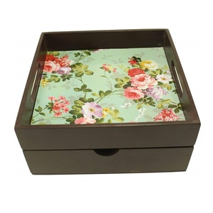 Serving Tray for <b>Coffee</b> Table - Stylish Kitchen Decorative Tray With Enamel <b>Print</b> Premium Quality Elegant Home and Kitchen Decor - Product Image 1