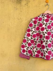 Chaqueta Corta Acolchada Reversible Hecha a Mano de Algodón con Estampado Floral Rosa, Estilo Nuevo, para Mujer, Abrigo para Fiesta - Product Image 6