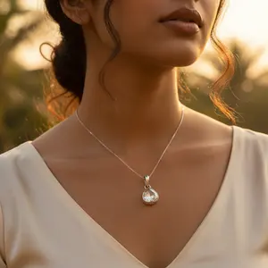 Women's Trendy 925 Silver Cubic Zirconia Pendant <b>Necklace</b> with <b>14K</b> <b>Gold</b> Rose <b>Gold</b> Chain Rhodium Plated Diamond Zircon Main Stone - Product Image 2