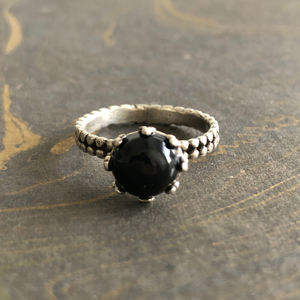 Minimalist <b>925</b> <b>Silver</b> <b>Rings</b> Beautiful Round Black Onyx Textured Band Dainty Engagement Jewelry Bulk Supply - Product Image 1