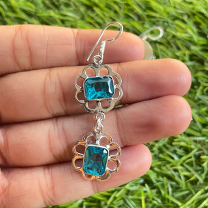 Top qualité 925 argent Sterling naturel bleu topaze pierre gemme crochet boucle d'oreille à la main goutte balancent bijoux cadeau pour elle en gros - Product Image 4