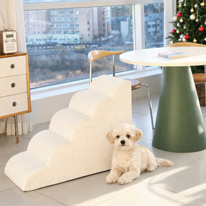 [AllmioPet] Escalier pour animaux de compagnie en tissu Cloud 5 marches Ivoire AMP 5 IV Escalier intérieur pour chien et chat pour grimper confortablement sur les meubles et prendre soin des articulations - Product Image 3
