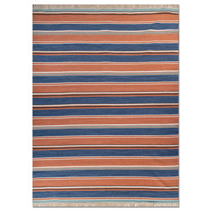 Alfombra Rectangular de Lana con Rayas Azules Indusbar, 9x12, Jacquard, para Sala de Estar, Pasillo, Entrada, para Adolescentes - SDWL-443 - Product Image 1