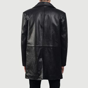 Customized Color Leather Long Coats For <b>Men</b> Oem Service Long <b>Men</b> Clothing Down Collar Coat Breathable For Winter Leather Coat - Product Image 6