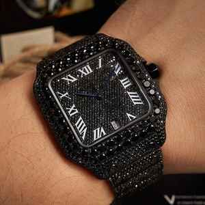 Reloj de Pulsera Analógico de Lujo de 41 mm, Negro, de Acero Inoxidable, con Esfera Cuadrada, Diamantes Negros Moissanite VVS, Estilo Hip Hop, Movimiento Eta - Product Image 1