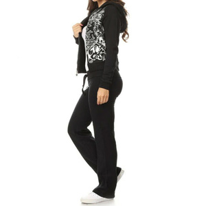 2024 femmes décontracté Style solide pantalon évasé avec ensemble à capuche Streetwear droit Hip Hop pantalon de survêtement pour l'hiver - Product Image 5