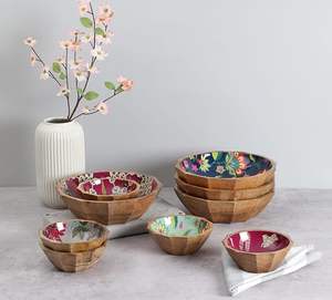 Bol de service à salade en bois imprimé de haute qualité fait à la main avec un motif unique pour la maison et le bureau au prix de gros - Product Image 6