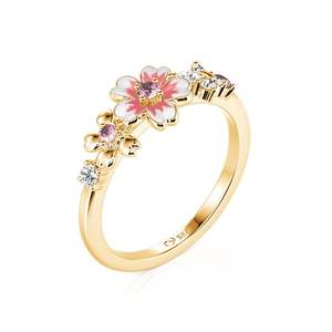 Jeulia Gold Plated Pink Enamel Sakura Cherry Blossom <b>Adjustable</b> <b>Ring</b> - Product Image 2