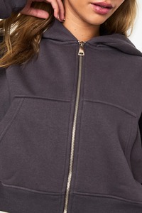 Sweat-shirts à capuche pour femmes en coton 100% avec fermeture éclair intégrale, coupe courte, style streetwear, délavage acide, épaules tombantes, anti-boulochage, imprimé personnalisé sur le devant - Product Image 5