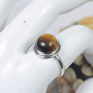 Anillo de piedras preciosas de forma brillante redonda suave de ojo de tigre Natural, anillos de moda para fiesta de Plata de Ley 925, joyería para mujer a granel - Product Image 3