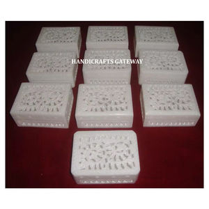 Boîtes à bijoux indiennes de forme rectangulaire en marbre blanc de meilleure qualité pour cadeau d'affaires et fabricant de décoration de la maison - Product Image 1