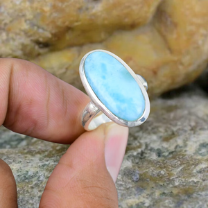 Anillo Larimar, piedra preciosa de Plata de Ley 925, anillo de cristal hecho a mano, piedra natal, joyería hecha a mano, regalo perfecto de aniversario - Product Image 3
