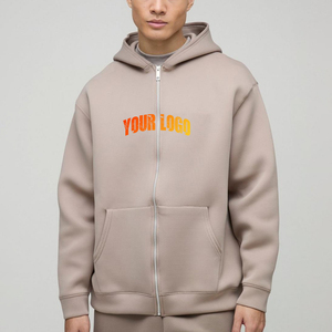 Sudadera con capucha y cremallera de algodón 100% de peso pesado hecha a medida para hombres diseño de parche y bordado con apliques desgastados personalizados - Product Image 1