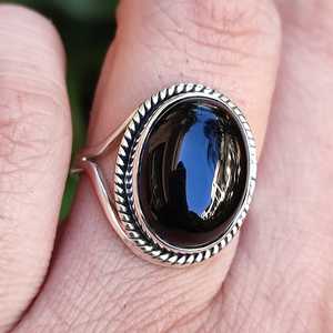Handmade 925 Sterling Silver Black Onyx <b>Ring</b> Natural Black Gemstone Oval Jewelry Inlay July Birthstone <b>Statement</b> Promise <b>Ring</b> - Product Image 3