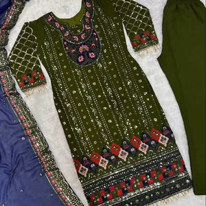 HERMOSO KURTI Y PANTALÓN CON FANCY DUPPATA CON PESADO TRABAJO DE BORDADOS - Product Image 1