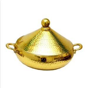 Olla caliente con grabado de acabado dorado y plateado más vendida, cazuela hecha a mano, calentador de alimentos de acero con tapa para el hogar y hoteles - Product Image 3