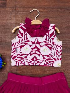 Shoryam Fashion Lehenga Choli pour enfants à imprimé floral - Haut sans manches élégant à volants, jupe longue ethnique, ensemble pour filles, tenue de fête - Product Image 2