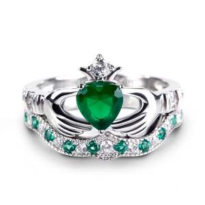 Jeulia <b>Crown</b> Heart Cut Sterling Silver Claddagh Wedding <b>Ring</b> Set - Product Image 1