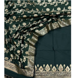 Costume en soie Banarasi Katan traditionnel très demandé, élégant pour femmes, ensemble Kurti non cousu en 3 pièces, pour mariage, fête, festival - Product Image 1