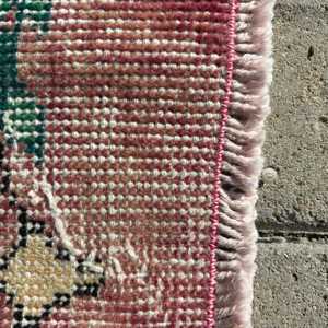 Turkish Vintage Rug, 4x9.3 ft Rug, <b>Red</b> Solid <b>Wool</b> Rug - Product Image 5