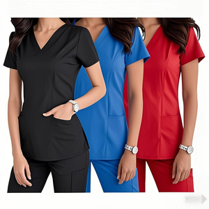 Premium Quality Solid Top Nurses Medic <b>Scrub</b> Breathable Anti-Wrinkle Cotton Polyester Pockets Twill <b>Scrub</b> Uniforms Spandex - Product Image 1