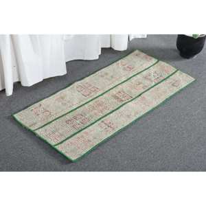 Alfombra moderna de lana beige, diseño de patchwork turco de 1.4x3.2ft, para decoración de sala de estar o respaldo de látex para pasillos - Product Image 4