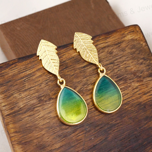 New Arrival Handmade 925 Silver Bio Tourmaline Doublet Quartz Art Deco Leaf Palm <b>Dangle</b> Drop <b>Earring</b> Fine Jewelry For Women - Product Image 1