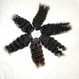 <b>Cheap</b> Deep Wavy Cuticle Aligned Indian Virgin Human Hair <b>Extensions</b> None Chemical Processed Natural Black Color Human Hair - Product Image 1