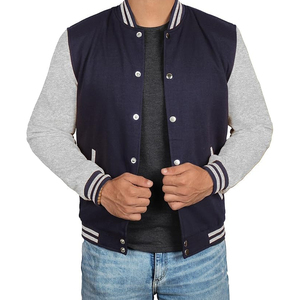 Timeless Wool Blend College Bomber con botones a presión Leather Letterman Coat para hombres y mujeres - Product Image 1