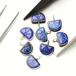 Pendentif en lapis-lazuli sculpté en forme de fruit orange, pendentif en or vermeil, pendentif en pierre précieuse lapis-lazuli, breloques en argent sterling, bijoux en cristal de guérison, 14 mm - Product Image 4