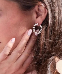 Pendientes de diamantes cultivados en laboratorio de varias piedras de lujo de 5,80 quilates, D-F COLOR DE LA, joyería llamativa con patrón de corona de oro rosa de 14 quilates para mujer - Product Image 2