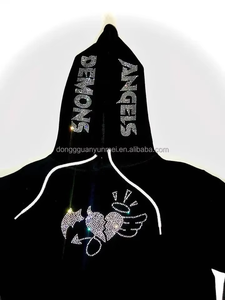 Venta caliente esqueleto estilo Rhinestone esqueleto cara completa Zip Hoodie Streetwear peso pesado Full Zip up Hoodie para hombres mujeres - Product Image 5