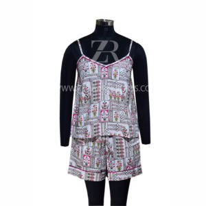 ชุดนอนผ้าฝ้ายพิมพ์ลายดอกไม้สำหรับผู้หญิงชุดใส่นอนผ้าเนื้อนุ่มเรียบ - Product Image 3